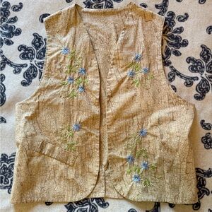 Embroidered Floral Beige Vest with Blue Flowers
